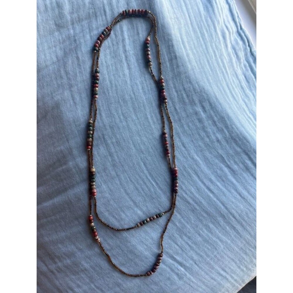 Long earthy colors beaded necklace